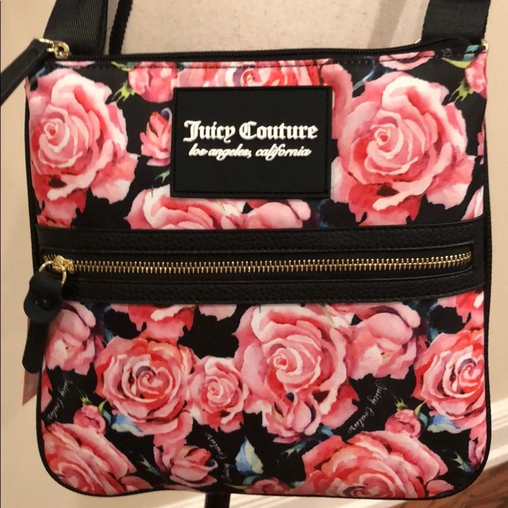 PRICE ⬇️ Juicy Couture Black and Pink Floral Crossbody Bag - Picture 2 of 7